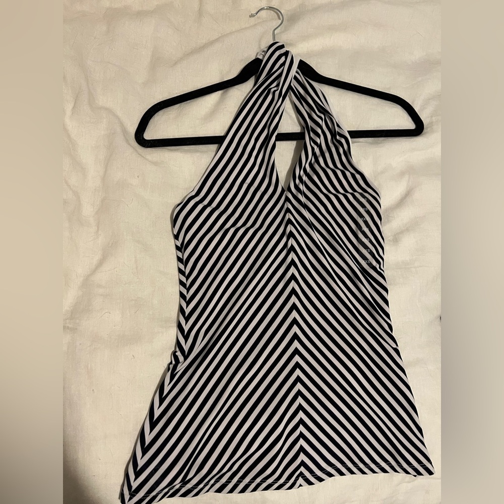 XXS Ralph Lauren blue & white striped keyhole halter top. Never worn. With tags